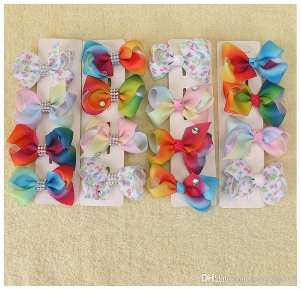 Hair Bow girl Gradually color Barrettes Girl Hair Accessories Rainbow kids party hair clipper With Rhinestone