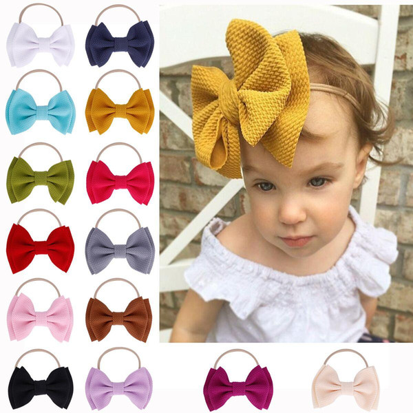 baby hair accessories infant kids nylon Rope with big bow tie Headwraps children cute princess hair bands pure color headbands