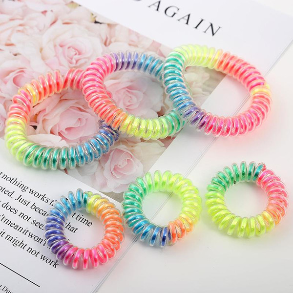 Rainbow Color Telephone Wire Hair Band Ponytail Holder Elastic Phone Cord Line Hair Tie Hair Accessories