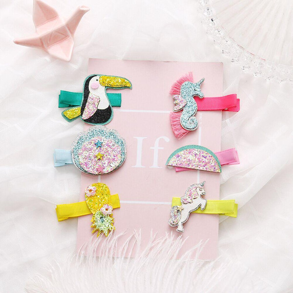 2019 new Unicorn Girls Hairpin sequin cute Cartoon Baby Hair Clips Love rainbow Girl Barrettes kids BB Barrettes