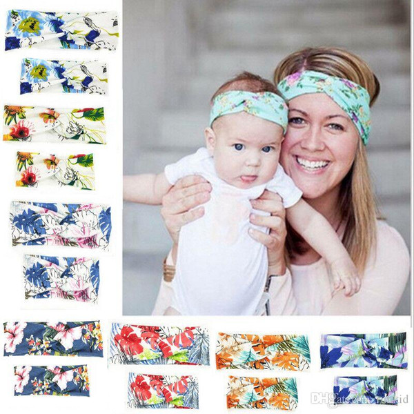 23 color New Mom and Me Headband Knot Flower Headbands Headwear Turban Baby and Mommy Cotton Floral Headwrap Baby Hair Accessories