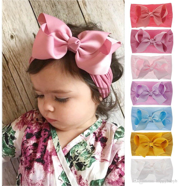 Ins kids girls Nylon Headband new good quality baby girl bow Knot Turban Head Wrap Soft hairbands Hair Accessories