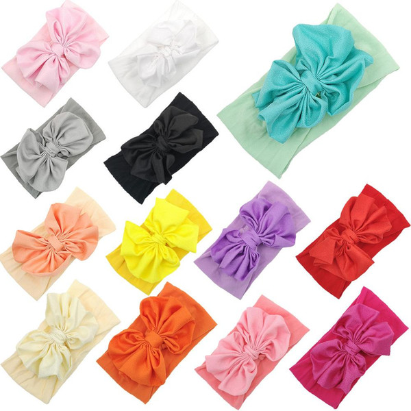 Super soft Nylon Headbands Baby Girls Soft Sation Big Bow Head Bands Candy Colors Knot Bow Turban Head Wraps Hair Bands