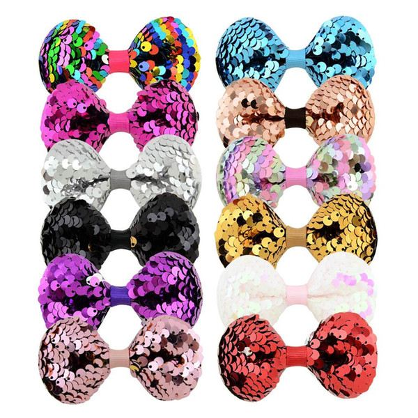 girls children sequins hairpin new Europe and cute girls Baby barrettes Hair bow hair jewelry 12 colors