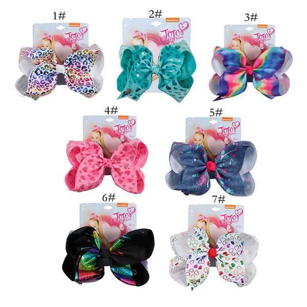 New Arrival JOJO SIWA 8inch LARGE Rainbow Heart Signature HAIR BOW with card baby girl Children Hair Accessories hair clip