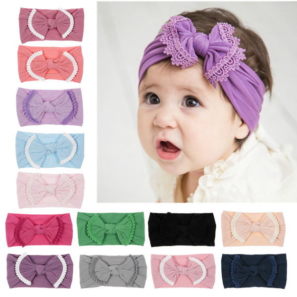 Baby Big Bow Headband Kids Girls Knot Bows Headwrap Wide Nylon Bow Headbands With Tassels Trim Infant Newbron Nylon Head Band