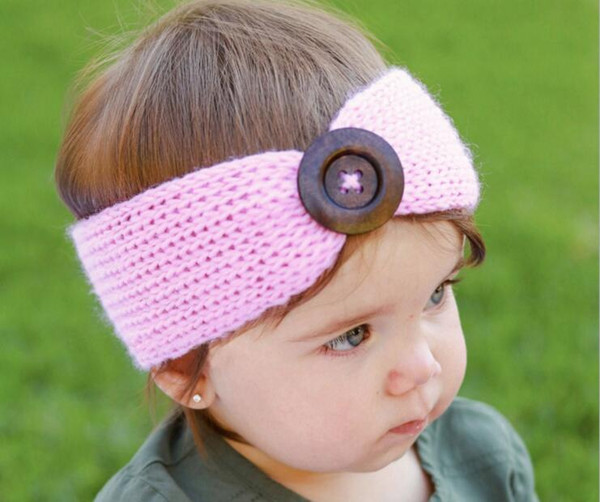 Baby Girls Fashion Wool Knit Headband Crochet Hairband With Big Button Decor Winter Newborn Infant Ear Warmer Headwrap