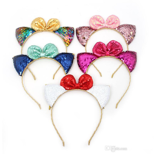 5 color Sequins Bow Headband Bunny Ear Hairband Kids Party Hair Accessories