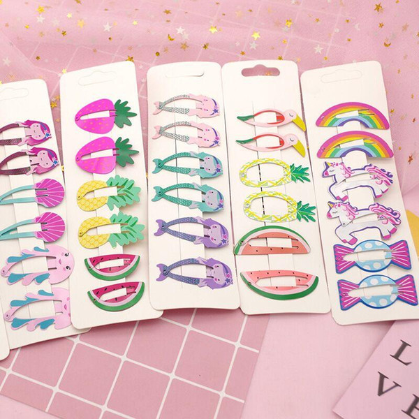 Kids Cute Cartoon Fruits Unicorn animal Shape Hairpin Barrettes baby Girls Baking Paint Hair Clips children Hair Accessaries Headwear