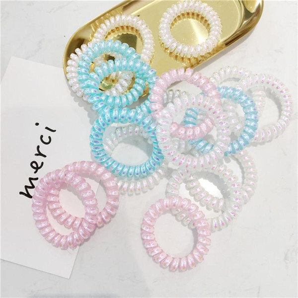 High Quality Transparent Laser Telephone Wire Cord Hair Tie Girls Elastic Hair Rope Gum Stretchy Scrunchy