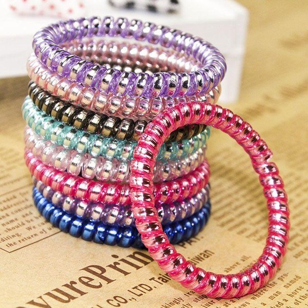 High Quality Telephone Wire Cord Hair Rope Gum Hair Tie Girls Elastic Hair Band Ring Metal Bracelet Stretchy Scrunchy