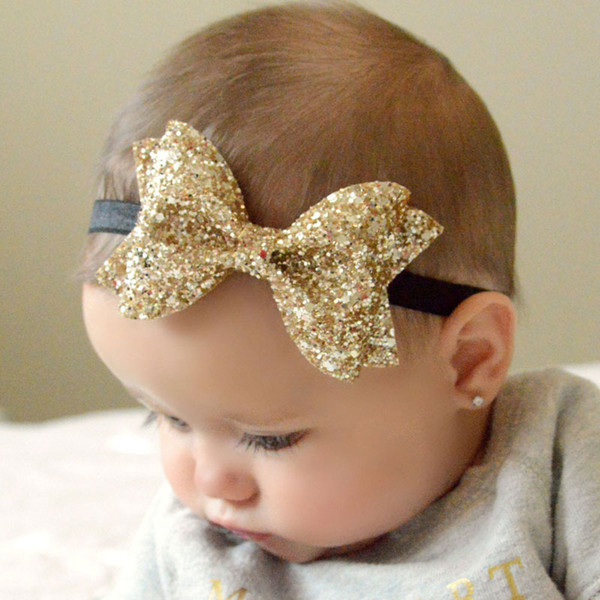 Baby Sequin Big Bow Hair band 16 color silk Hair rope band knitted elastic headband HeadBands baby lovely hair accessories