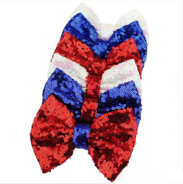 5inches July 4th Glitter Sequin Bows Big For Kids Girls DIY Large Metallic Hair Bow Solid Hair Accessories