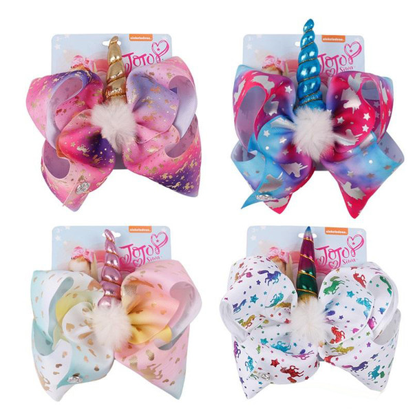 8inch Jojo Siwa Hair Bows Accessories Delicate Plush Unicorn Hairpin Gift For Girl Vintage Color Children Bowknot