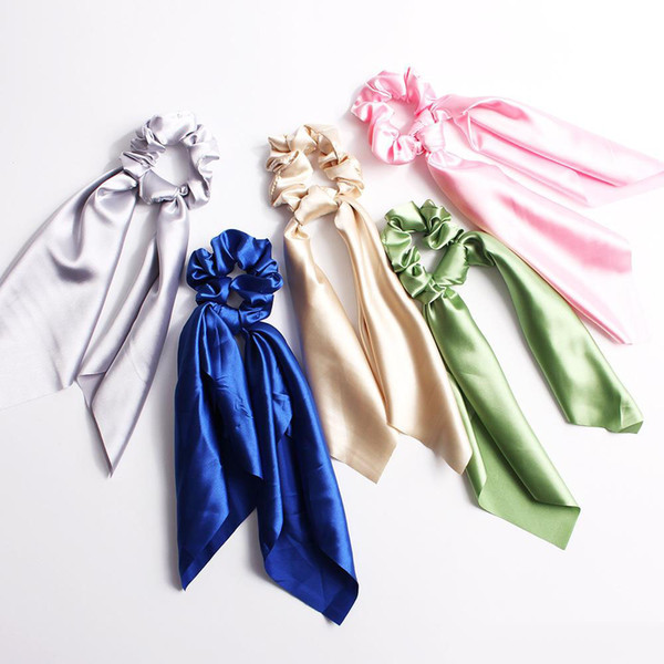 INS 10 colors Vintage Hair Scrunchies Bow Women Accessories Hair Bands Ties Scrunchie Ponytail Holder Rubber Rope Decoration Satin Bow