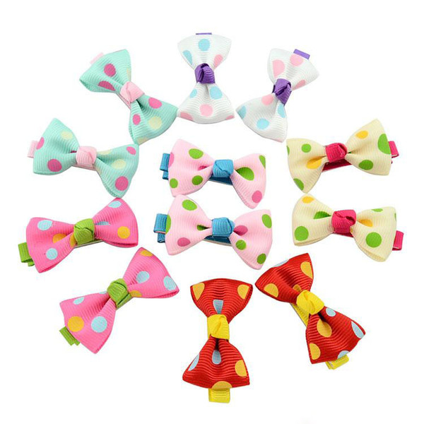 Baby Girls Bow Clips Candy Color Solid/ Polka Dot Flower Print Ribbon Bow Hairpin BB Hair Clips for Baby Girls Kids Hair Accessories