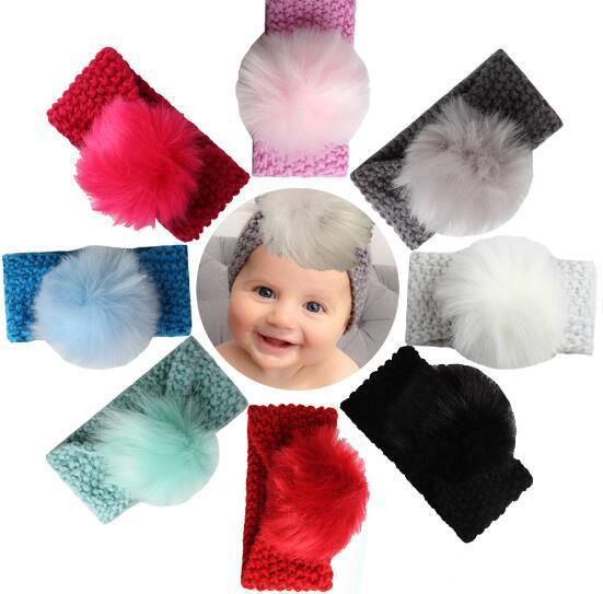 Baby Girls Fashion Wool Crochet Headband Knit Hairband With Hair Ball Decor Winter Newborn Infant Ear Warmer Head Headwrap