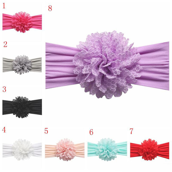 Cute infant headband flower hairband baby boys girls floral headwear lace nylon hair accessories for 8 different colors