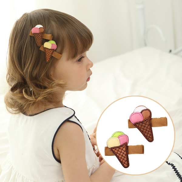 Girls Hair Accessories Baby girl's Ice cream Barrettes Nonwoven embroidery hairpin Pu leather The European and American style