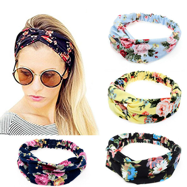 2017 New Wide Women Turban Headband Multicolored Flower Cross Women Elastic Headbands Flower Headband Women Hair Accessories