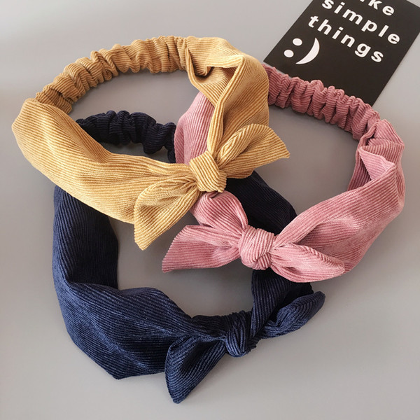 New Style Striped Corduroy Bow Headband For Women Rabbit Ear Knot Elastic Floral Hair Band Hair Accessory