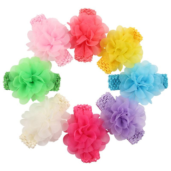 Newborn Baby Headbands Flower Kids Chiffon Mesh Headbands Girls Infants Crochet Wide hairbands children hair accessories Headdress KHA141