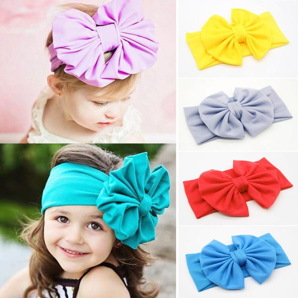 New Baby Girls Bow Headbands Europe Style big wide bowknot hair band 10 colors Children Hair Accessories Kids Headbands Hairband KHA235