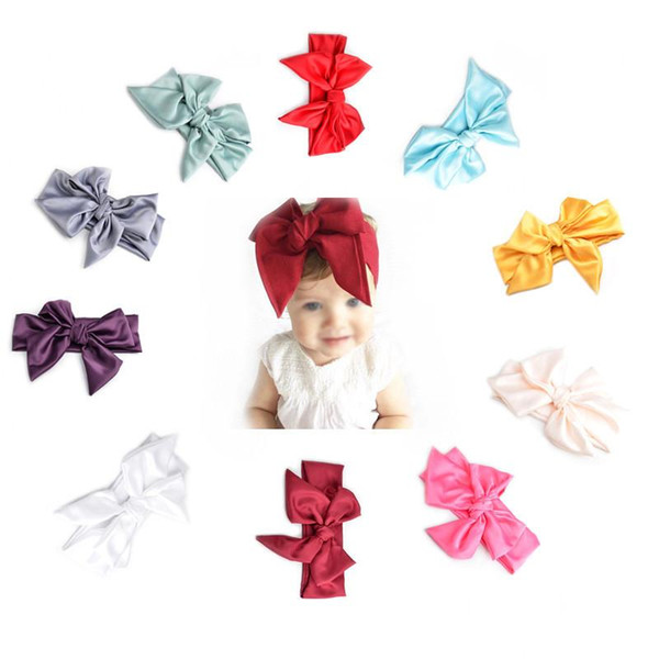 Baby Girls Vintage Bow Headbands Children Kids Satin Cloth DIY Hairbands Princess Headdress Big Bowknot Hair Accessories 10 Colors KHA522