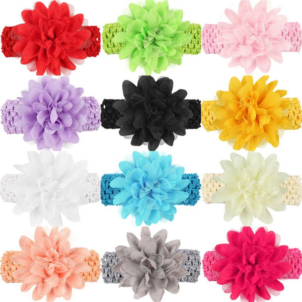 12 Colors Newborn Baby Headband Big Flower Lace Headbands Girls Hand made 4.5cm Wide Crochet hairbands children hair accessories KHA131