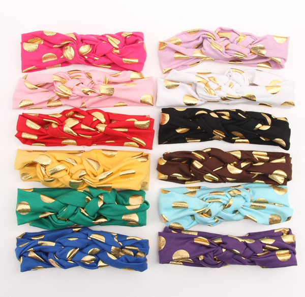 2016 New 12 Colors Baby Girls Gold Dot Braided Cross Headbands Kids Knotted Head bands Children Hair Accessories Headwrap Headbands KHA269