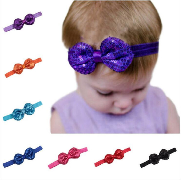 Cheap Sale 2016 Baby Infant Girls Shinning Bow Headband Kids Sequin Paillette Bowknot HairBands Children Head decor Accessories KHA511