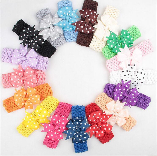 Baby Girls 8.5cm Bow Grosgrain Dovetail Ribbon Bow Headbands Kids Polka Dot Bowknot Wide Hairbands Children Fashion Hair Accessories KHA425