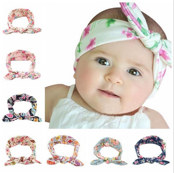 8 Colors Baby Headbands Accessories Kids Bunny Ear Turban Knot Headbands Bows Girls Elastic Cotton Bow Hairbands Children Headdress KHA458