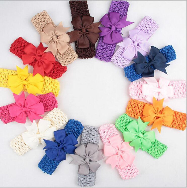 8.5CM Baby Kids Grosgrain Dovetail Ribbon Bowknot Headbands Girls Bow Wide Hairbands Hollow Band Children Hair Accessories 21 Colors KHA510