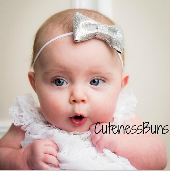 Infants Baby Girls Shiny Powder Bow Headbands Children Kids Elastic Glitter Hair Accessories Princess Headdress Photo Props 16 Colors KHA419