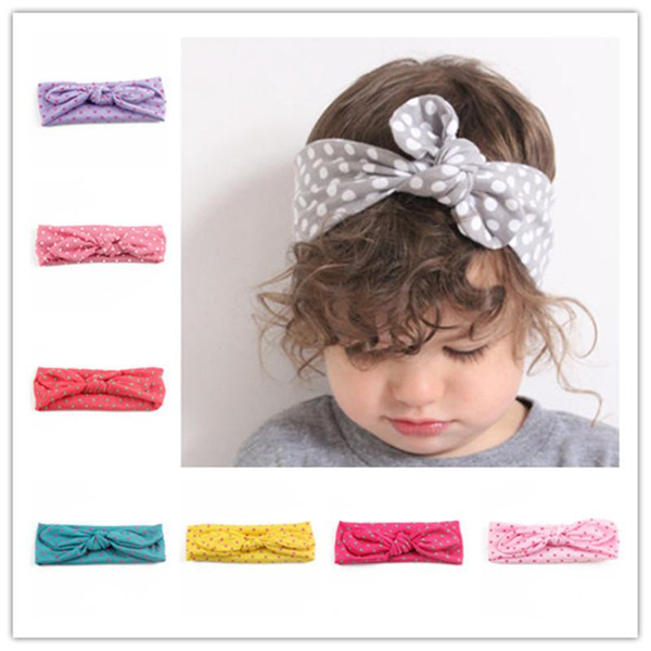 2016 New Baby Girls Polka Dot Bunny Headbands Infant Kids Elastic Cotton Hairbands Children Kids Hair Oranment Accessories 10 Colors KHA387