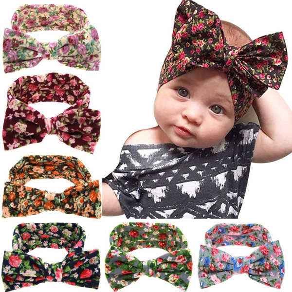 2016 Baby Girls Bohemia Headbands Bows Kids Floral Bowknot Headband Big Bows Head bands for Newborn Children Cotton Hair Accessories KHA392