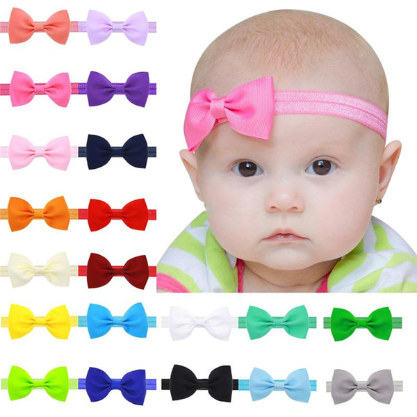 Newborn Baby Solid Headbands Bows Girls Grosgrain Ribbon 14inches Head Bands Kids Bowknot Headbands Children Hair Accessories 20Colors KHA61