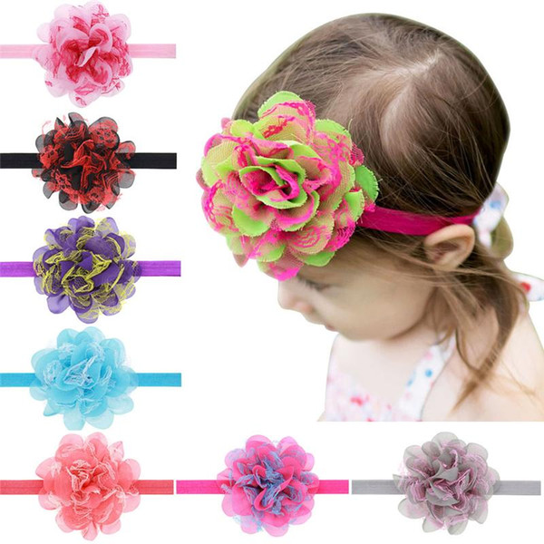 Childrens Accessories Hair Flowers Lace Chiffon Headbands Kids Baby Hair Accessories Girls Hairbands Blending Colors Elastic bands KHA63