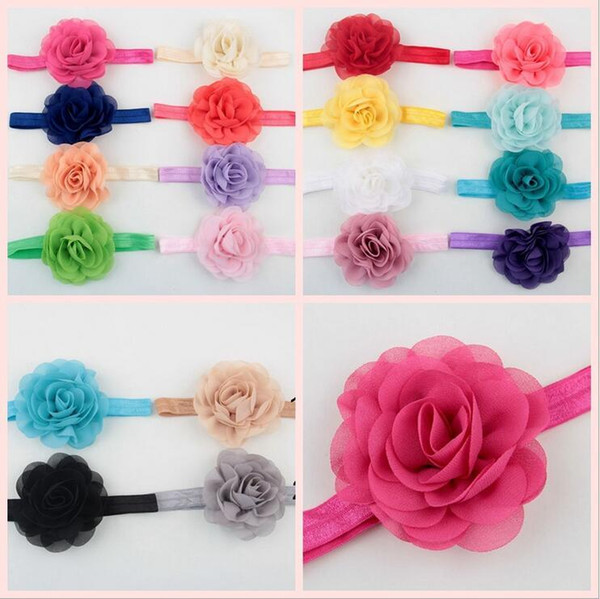 Newborn Baby Headbands Rose Flowers Kids Elastic Headdress Girls Headwear Children Chiffon Hair Accessories Hairbands Solid 20 Color KHA325