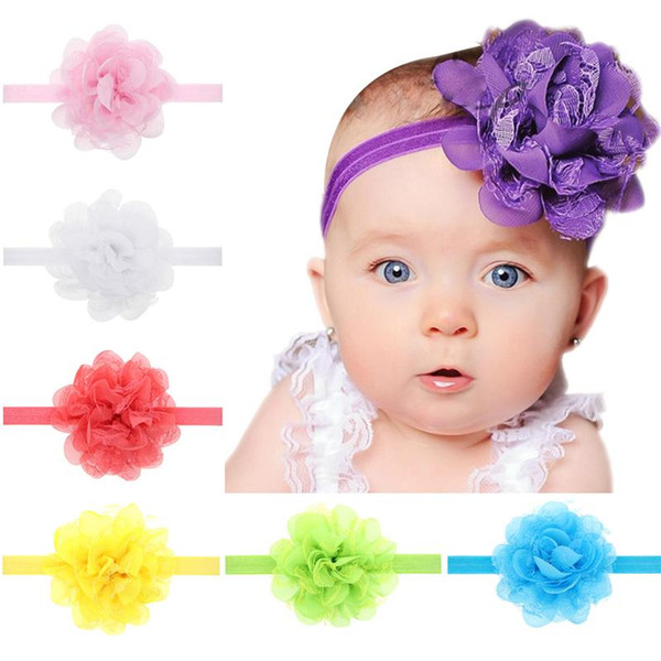 Baby Headbands Big Flowers Newborn Baby Lace Chiffon Elastic Headbands Kids Children Hair Accessories Girls Hairbands Headdress KHA193