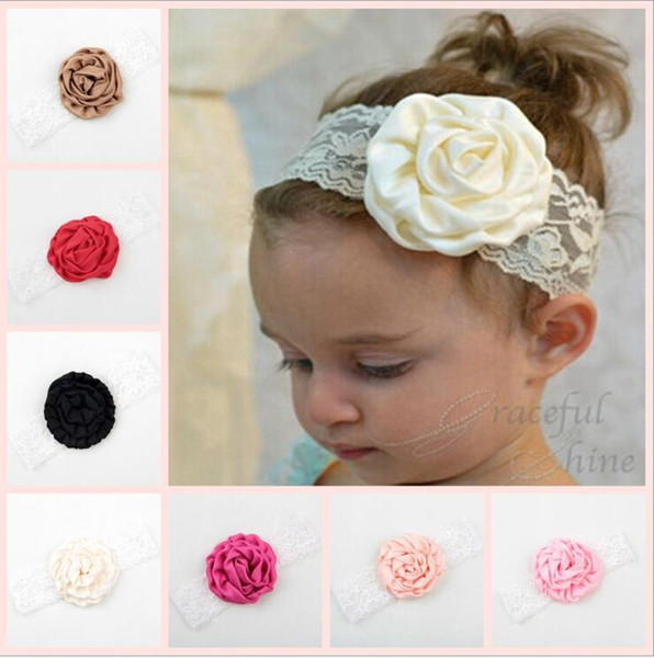 Newborn Baby Girls Elastic Lace Rose Flower Headbands Infant Kids Hair Bands Children Satin Headwear Hair Accessories Lace Headbands KHA233