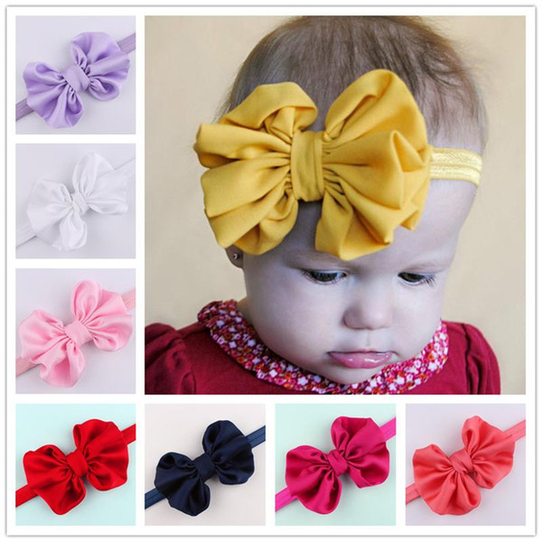 2016 New Baby Girls Satin Bowknot Bow Headbands Elastic Hairbands Headwear Hair Accessories For Girls childrens ornaments 10 Colors KHA390