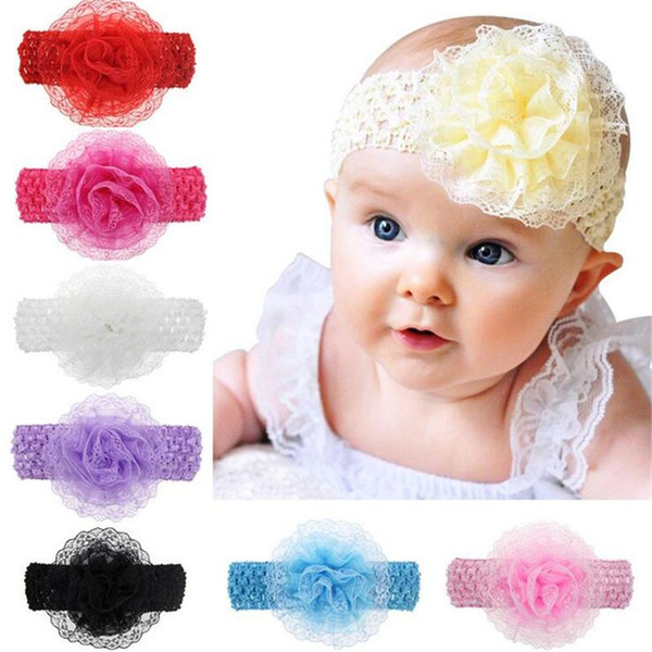 8 Color Newborn Baby Headbands Big Flower Wide Elastic Hairbands Children Kids Hair Accessories Princess Headdress Chiffon Head Bands KHA74