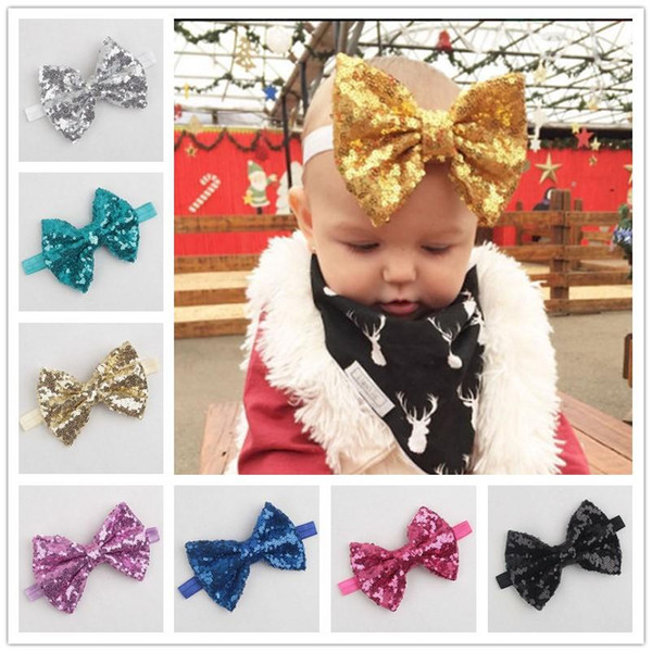 New Children Girls Shinning Big sequins Bow Headbands Kids Baby Handmade Hairands Hair Accessories Prince Headdress Photo Props KHA401