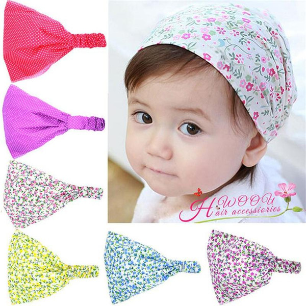 New Baby Floral printing Headbands Kids Polka Dots turbans kerchief girls hair fashion band headscarf babushka Cute Head Cap 6 Colors KHA47