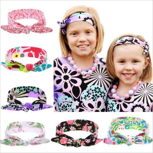 64*5CM Baby Girls Headbands Bows DIY Kids Bunny Ear Floral Hairbands Turbans Infant Newborn Knot Elastic Cotton Hair Accessories KHA184