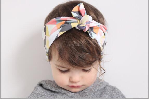 New Baby Girls Headbands Bows DIY Bunny Ear Headbands Kids Sunflower Print Hairbands Summer Bohemia 15inches Elastic Bow Head Bands KHA380