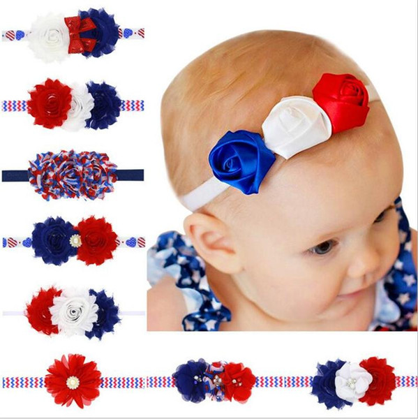 New Baby Headbands Chiffon Flowers Rhinestone US Independence Day Headbands Girls Kids Hairbands Hair Accessories holiday headbands KHA60