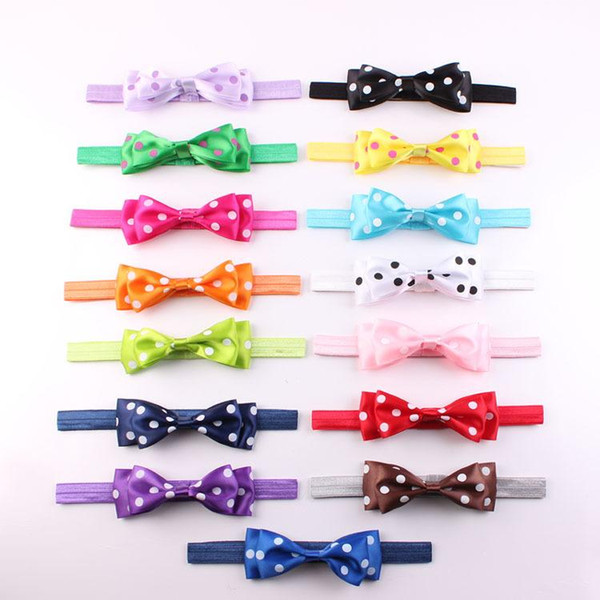 2016 Baby Girls Grosgrain Dovetail Ribbon Bow Headbands Kids Fashion Polka Dot Hairbands Infant Children Hair Accessories 15 Colors KHA130